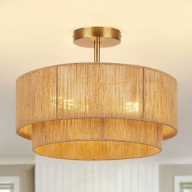 Hr16 Vexagyle 16ftft Semi Flush Mount Ceiling Light Boho Fixtures 3-light Coastal Hemp