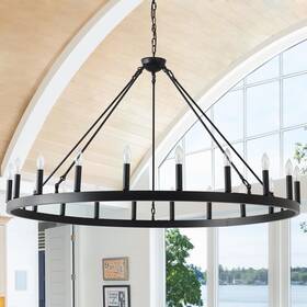 1512645 Viksroeo 53 Inch Black Extra Large Wagon Wheel Chandelier 20-lights Farmhouse Industr