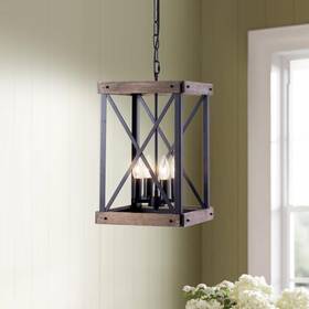 Viluxy 721353045233 Farmhouse Pendent Lights For Kitchen Island 4 Rustic Wood Grain Black