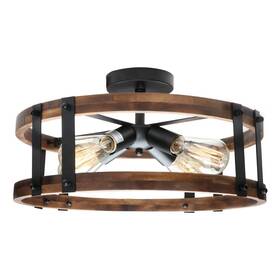 Voguad 610625472962 Semi Flush Mount Ceiling Light Fixture Modern Farmhouse Wood Drum Cei