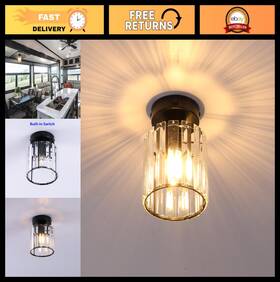 Volcode Ccl130g45 12v Rv Ceiling Light Fixture With On/off Switch Metal Cage And Crystal Shade - Bu
