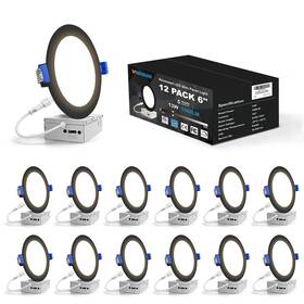 2700 Volisun 727370414762 12 Pack 6 Inch Recessed Lighting 5cct Led Light Black