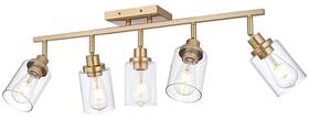 16450sp-5gd Wanluce 5-light Gold Track Lighting Fixture Adjustable Rotating Clear Glass