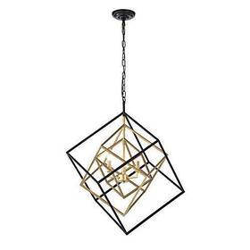 Hm092 Warehouse Of Tiffany 653341259783 Hm092/3b Triplix 3-light Geometric Gold And Black Chandelier