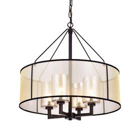 Rl8198h-orb Warehouse Of Tiffany 653341266286 Sarina Pillar Glass And Fabric Cylinder Shade 4-light Pendant Brown
