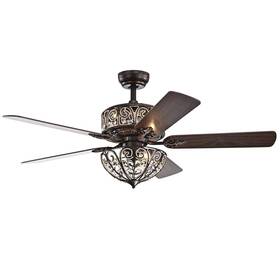 Cfl-8423remo Warehouse Of Tiffany 653341543288 Cfl-8423remo/rb Tisaphon Dual Lamp Crystal Lighted Chandelier Ceiling Fan Brown