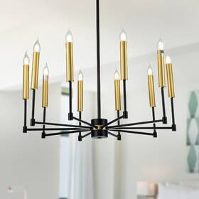 Warehouse Of Tiffany 653341608185 Mizba Black Gold Candlestick 10-light 30-inch Chandelier Black-gold