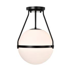Warehouse Of Tiffany 653341812285 Lomique Contemporary Semi-flushmount Ceiling Lamp Metal With Frosted Globe