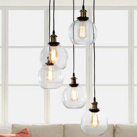 Warehouse Of Tiffany 653341869593 Deeni Edison 5-light Adjustable-length Pendant Silver Tint Black