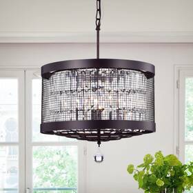 Warehouse Of Tiffany 653341878298 Hawkins Rustic Iron Crystal Mesh 4-light Pendant Rust