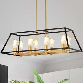 Hm224-8bg Warehouse Of Tiffany Hm224/8bg Jerry Matte Black And Gold 8-light Linear Kitchen I