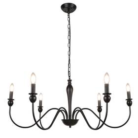 D0061-6 Wbindx Black Farmhouse Chandelier 6 Lights 36.6 Inch Rustic Industrial Wrought Iron Can