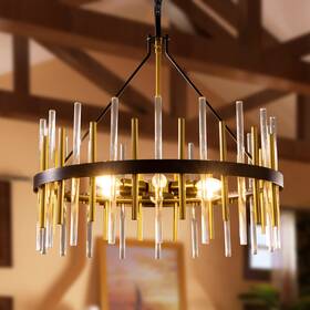 Wwc045-bg Wellmet Modern Chandeliers For Dining Room Black And Gold Chandelier With Glass