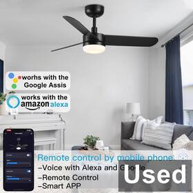 35-1130bk Wellspeed - 36 Inch Smart Ceiling Fan With Light And Controller Black
