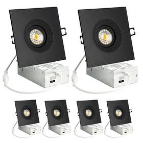 W34-f Wembanma 6 Pack 4 Inch Square Led Recessed Lighting 8w Black Sloped Ceiling