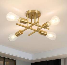 Xddty4t-cwsgj Wilan 16 Inch 4-light Modern Sputnik Linear Gold Metal Industrial Farmhouse Semi Flush