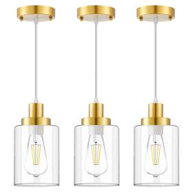 Pdl-032g Wimisom 3 Lamparas Colgantes De Cristal Dorado Techo Modernas Para Cocina Comedor Isla