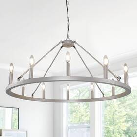 Wjshome 790943285359 Silver Chandelier Light Fixture Farmhouse 12-light Wagon Wheel 3