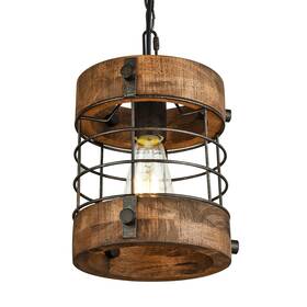 Wochos 713749533530 Retro Industrial Metal And Wood Chandelier 1-light Round Cage Pendant