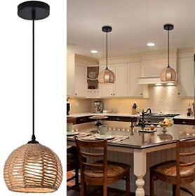 Woven Pendant Light Boho Chandelier Dome Rustic Farmhouse Hemp