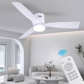 Ds20008 Wozzio 52 Inch Flush Mount Ceiling Fan White With Remote 22w Dimmable Led Light Dc M