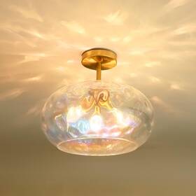 Wrlmfy 745785915629 Brass Gold Semi Flush Mount Ceiling Fixture Large Hammered Glass Shade Modern