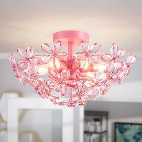 B0fdlcjtbv Wuzups Crystal Chandelier Flushmount Ceiling Light Modern Pink Fixture