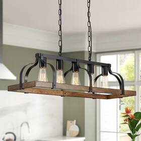 Cahd90000sp-b Wuzups 5-light Metal Chandelier Imitation Wood Grain Linear Pendant Ceiling Lighting