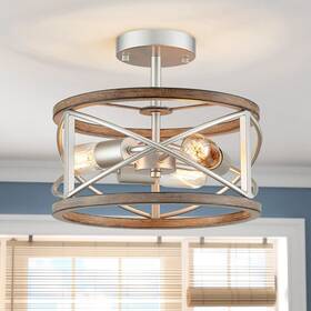 Ushd90025-nw Wuzups Chandelier 3-light Vintage Farmhouse Industrial Imitation Wood Grain Semi-flu