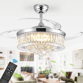 Sl-48 Wwahuayuan 48ftft Modern Chandelier Ceiling Fan With Timer Silent Motor Fandelier Crystal