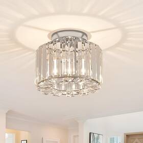 Xieyor 746559472607 Elegant Silver Crystal Chandelier - Modern Semi Flush Mount Ceiling Light Fix