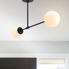 Xinbei Lighting 635411859833 Modern 2 Light Semi Flush Ceiling Black Globe White Glass