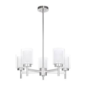 Xb-c1276-5-bn Xinbei Lighting 5 Light Chandelier Adjustable Hanging Pendant With Glass In Brushed Nickel