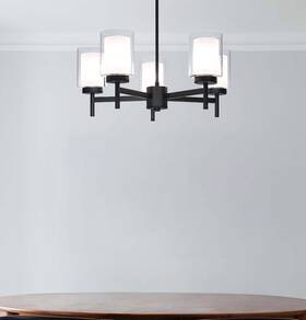 Xb-c1276-5-mb Xinbei Lighting Black Pendant Light Modern 5 Chandelier For Dining Room Dual Glass