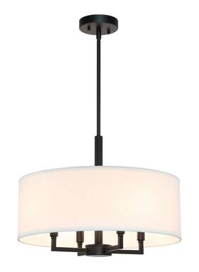 Xb-p1296-mb Xinbei Lighting Farmhouse 4 Light Pendant With White Fabric Shade For Kitchen Island