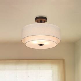 Xb-sf1289-db Xinbei Lighting Modern Drum Semi Flush Ligh With Fabric Shade Close To Ceiling Light Dark Bronze