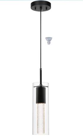 Xb-p1159-ch Xinbei Modern 1-light Pendant Light Fixture With Clear Shade And Bubble Crystal - Black