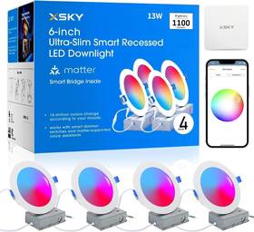 Fspc999w-f1 Xskyㅤ Smart Recessed Lighting 6 Inch 4 Pack Matter Bridge Include Lig