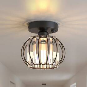 Yansun 313022387388 7 Inch 1-light Black Semi Flush Mount Ceiling Light With Motion Sensor For Entryw
