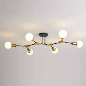 H-cl055 Yansun 35 Inch 6-light Black And Gold Modern Sputnik Semi-flush Mount Chandelier