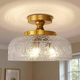 Ha-bx15901cdba2-1ap3 Yansun 12 Inch 3-light Gold Semi Flush Mount Ceiling Light Bowl Glass Shade Fixture