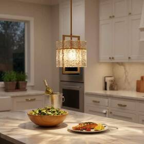 Yansun Ha-ip00701agd-1ap2 7 Inch 1-light Gold Pendant Light With Seeded Glass Shade For Kitchen