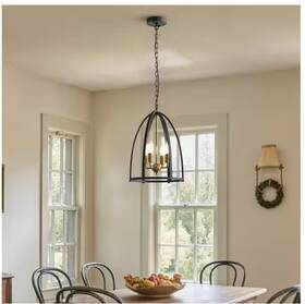 Ha-zx24601dzh001-1ap2 Yansun 4-light Black Rustic Lantern Pendant Chandelier With Chain Open Frame Hanging Light