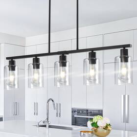 2024110601 Yarlkav Black Linear Chandelier For Kitchen Island - 5 Light Pendant Fixture