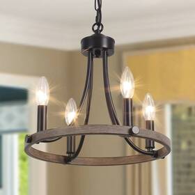 Yr0865-bl-01 Yarlkav Chandelier For Dining Room Black Farmhouse 4 Lights Round Pendant Lig