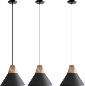 Yepoli 768492238928 Pendant Light Solid Wood Ceiling Hanging Lamp Modern Matte Black 3 Pack
