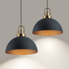A902-2 Yhanfengcy 2 Vintage Industrial Pendant Light 13.58 Inch Dome Black And Gold Chan