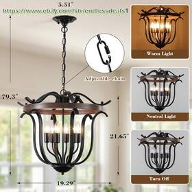 035-6 Yidelloc 20 Large Farmhouse Chandelier For High Ceiling 6 Ligh Inch Light Vintage Cage Pendant Fixture