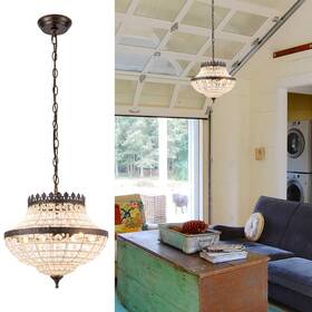 Yifi Deco 098841348009 Vintage K9 Crystals Chandelier Classic Pendant Light Fixture For Kitchen