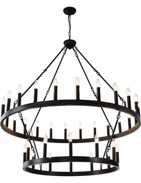 Yikrfiae 767093526816 Black Wagon Wheel Chandelier2tier 36-lights 48inch Extra Largefarmhouse
